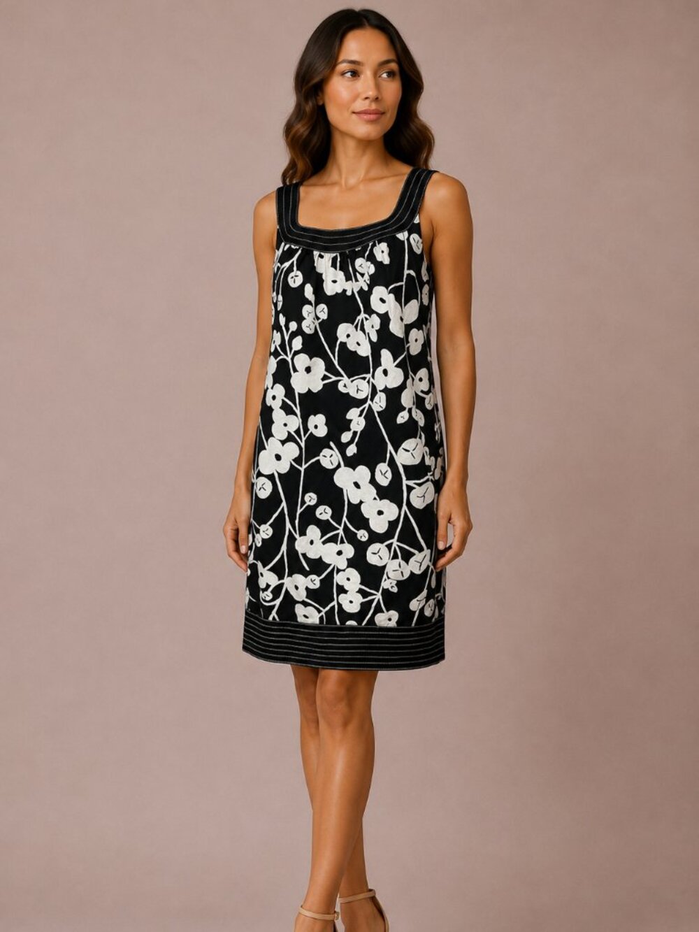 Signature London Style Black White Floral Shift Dress 16 Cottagecore Mod
